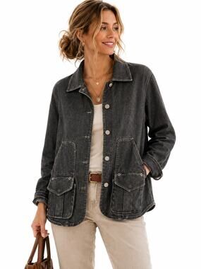 Lauren Jeans Co Ralph Lauren Black Denim Utility Jacket Women’s L Vintage Y2K